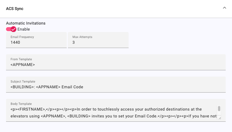 ACS Sync Settings